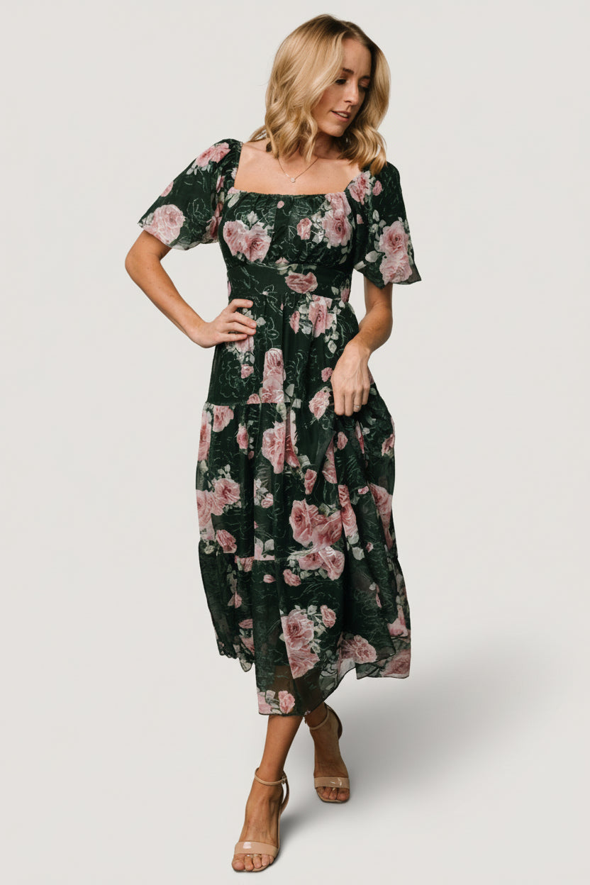 Annabeth Midi Dress | Baltic Born Dark Green + Pink