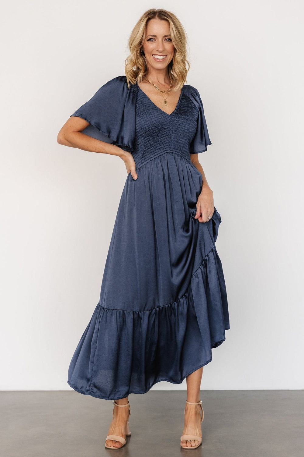 Lovell Smocked Midi Dress | Baltic Born Midnight Blue