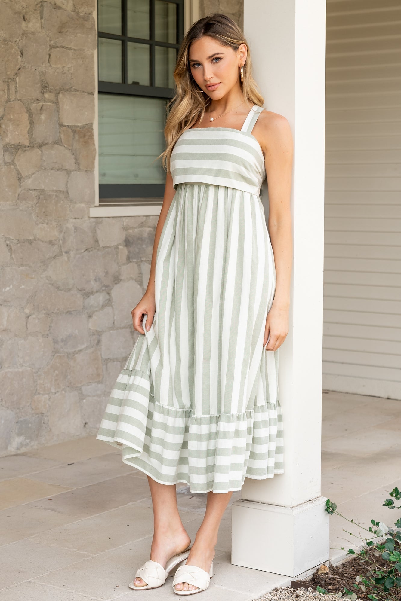 Soren Tie Back Dress | Baltic Born Sage Stripe