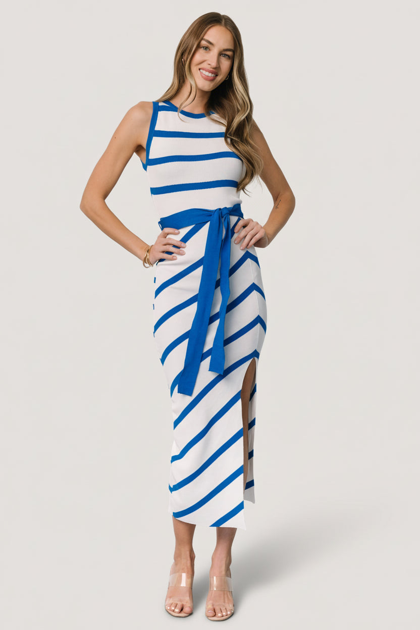 Chelsea Knit Dress | Baltic Born White + Blue