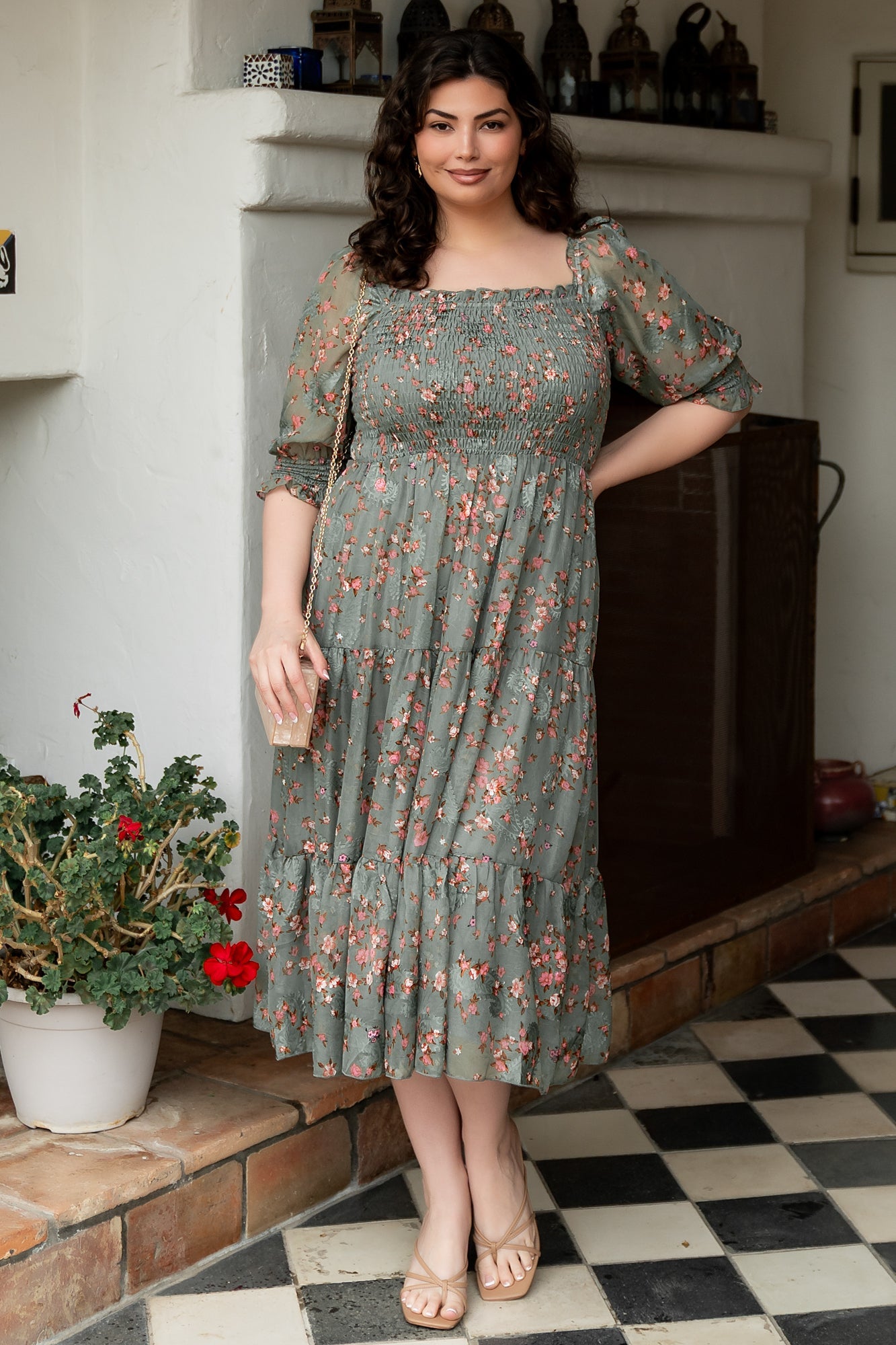 Fabian Jacquard Midi Dress | Baltic Born Eucalyptus + Pink