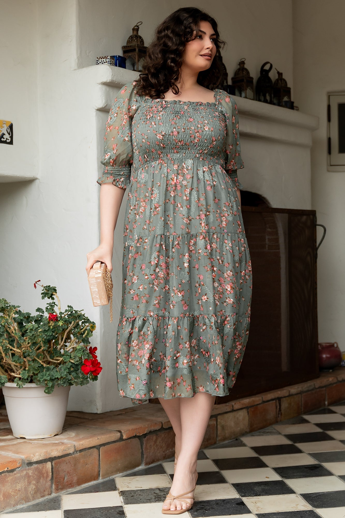 Fabian Jacquard Midi Dress | Baltic Born Eucalyptus + Pink
