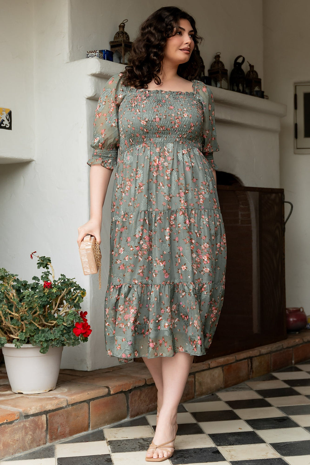 Fabian Jacquard Midi Dress | Baltic Born Eucalyptus + Pink