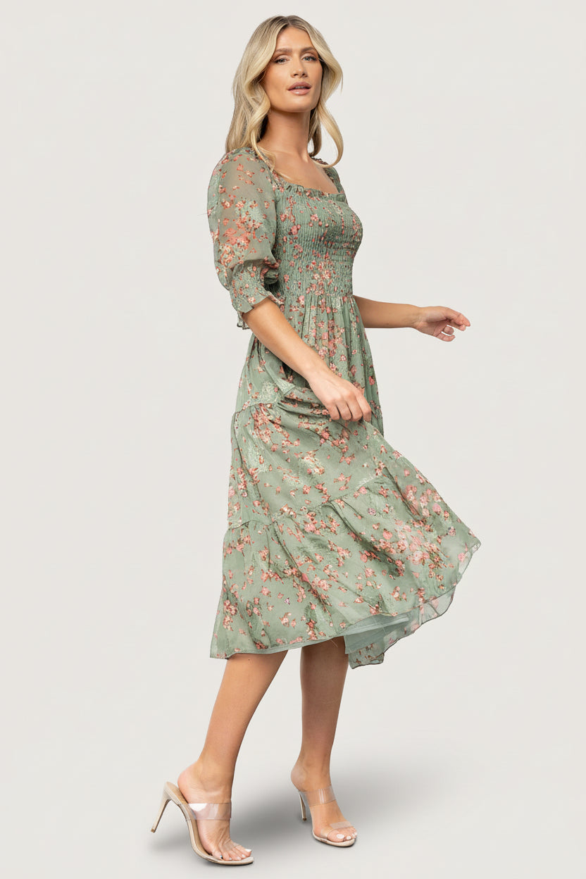 Fabian Jacquard Midi Dress | Baltic Born Eucalyptus + Pink