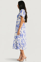 Dolores Smocked Midi Dress | Baltic Born Ivory + Blue Floral