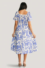 Dolores Smocked Midi Dress | Baltic Born Ivory + Blue Floral