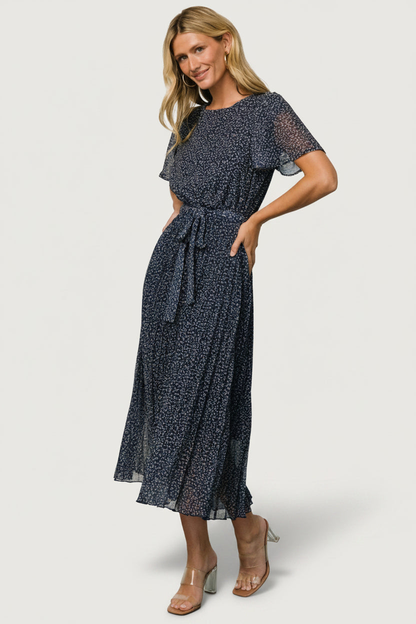 Prim Pleated Dress | Baltic Born Navy Print