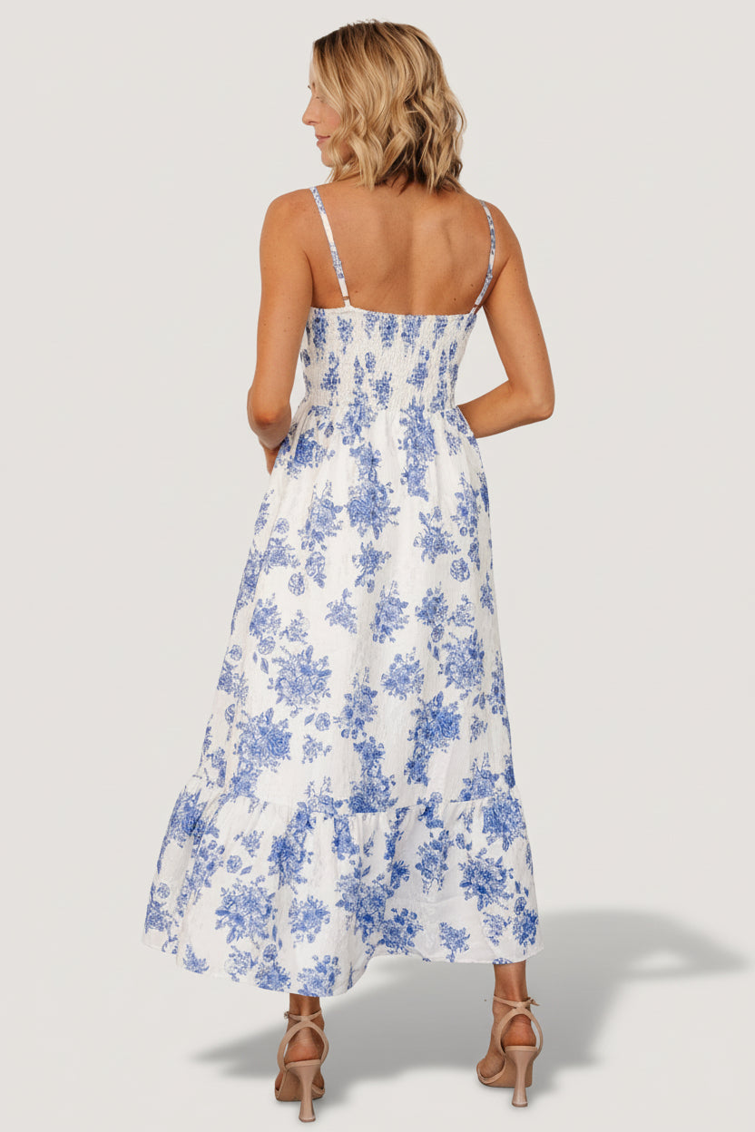 Cherie Jacquard Dress | Baltic Born Off White + Blue Floral