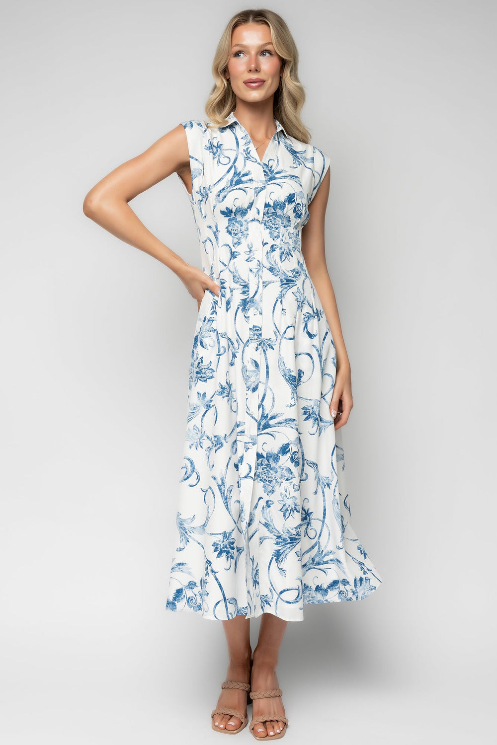 Tobias Midi Dress | Baltic Born Off White + Blue Floral