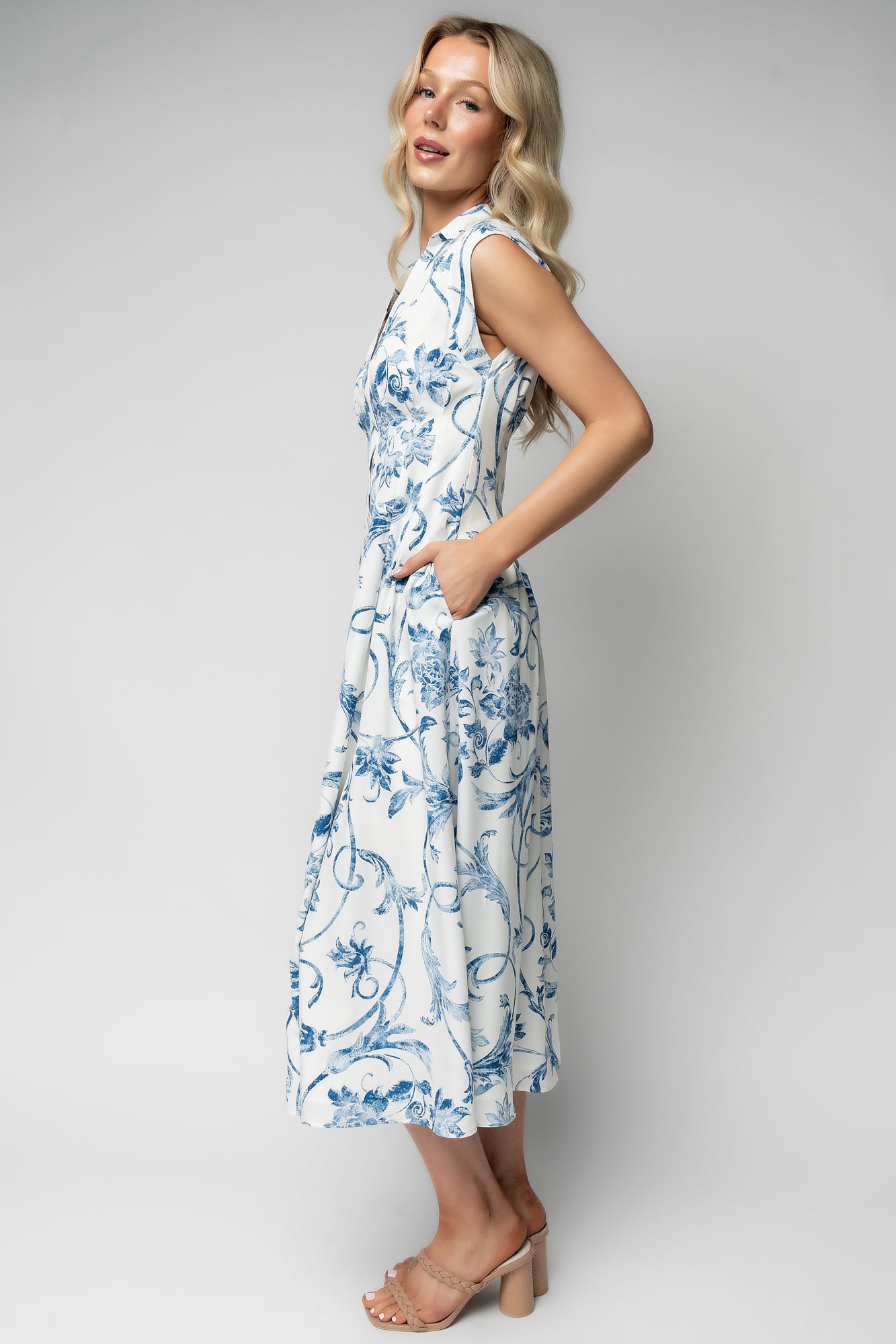Tobias Midi Dress | Baltic Born Off White + Blue Floral