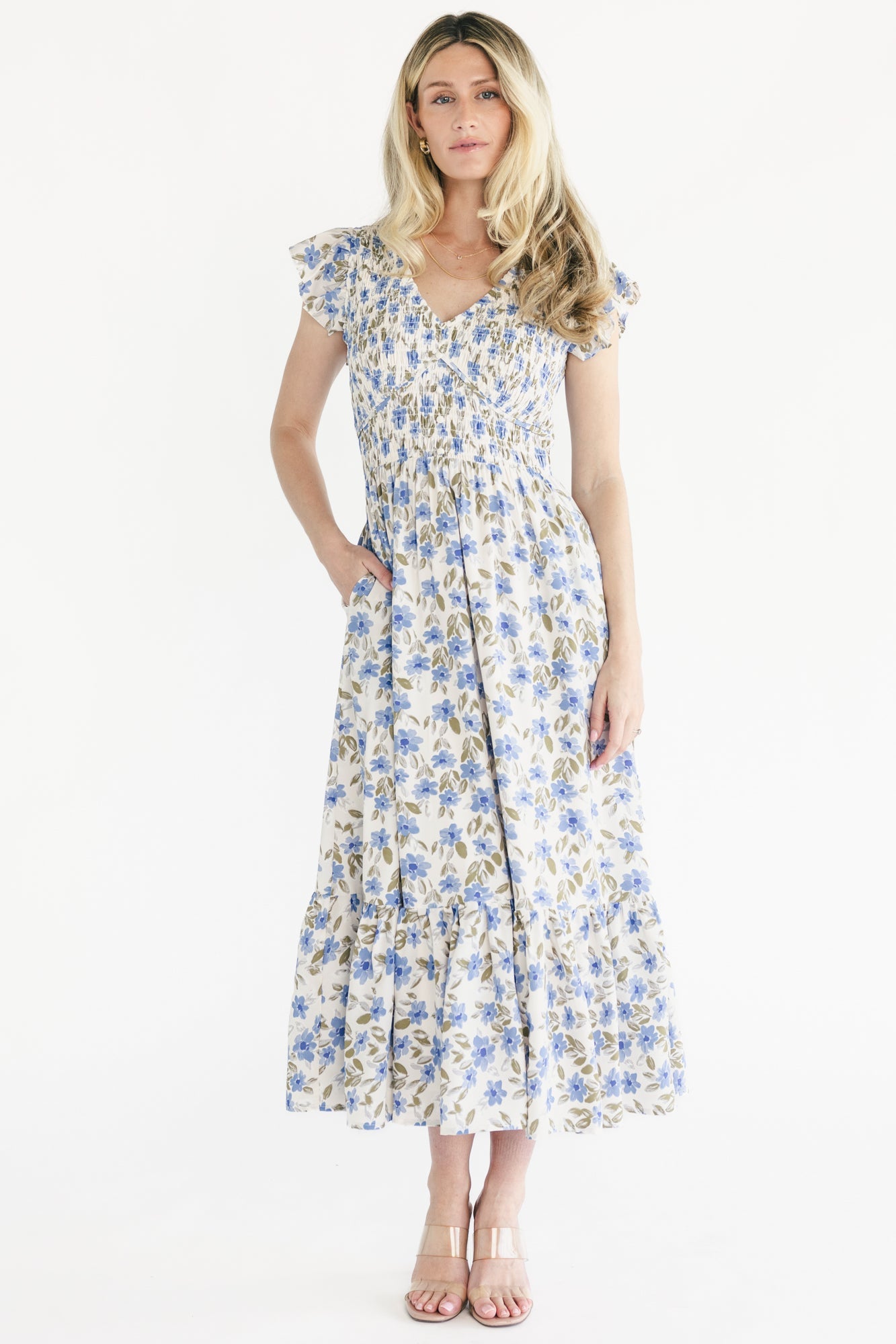 Tilly Smocked Dress | Baltic Born Ivory + Blue Floral