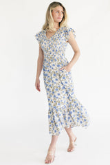Tilly Smocked Dress | Baltic Born Ivory + Blue Floral