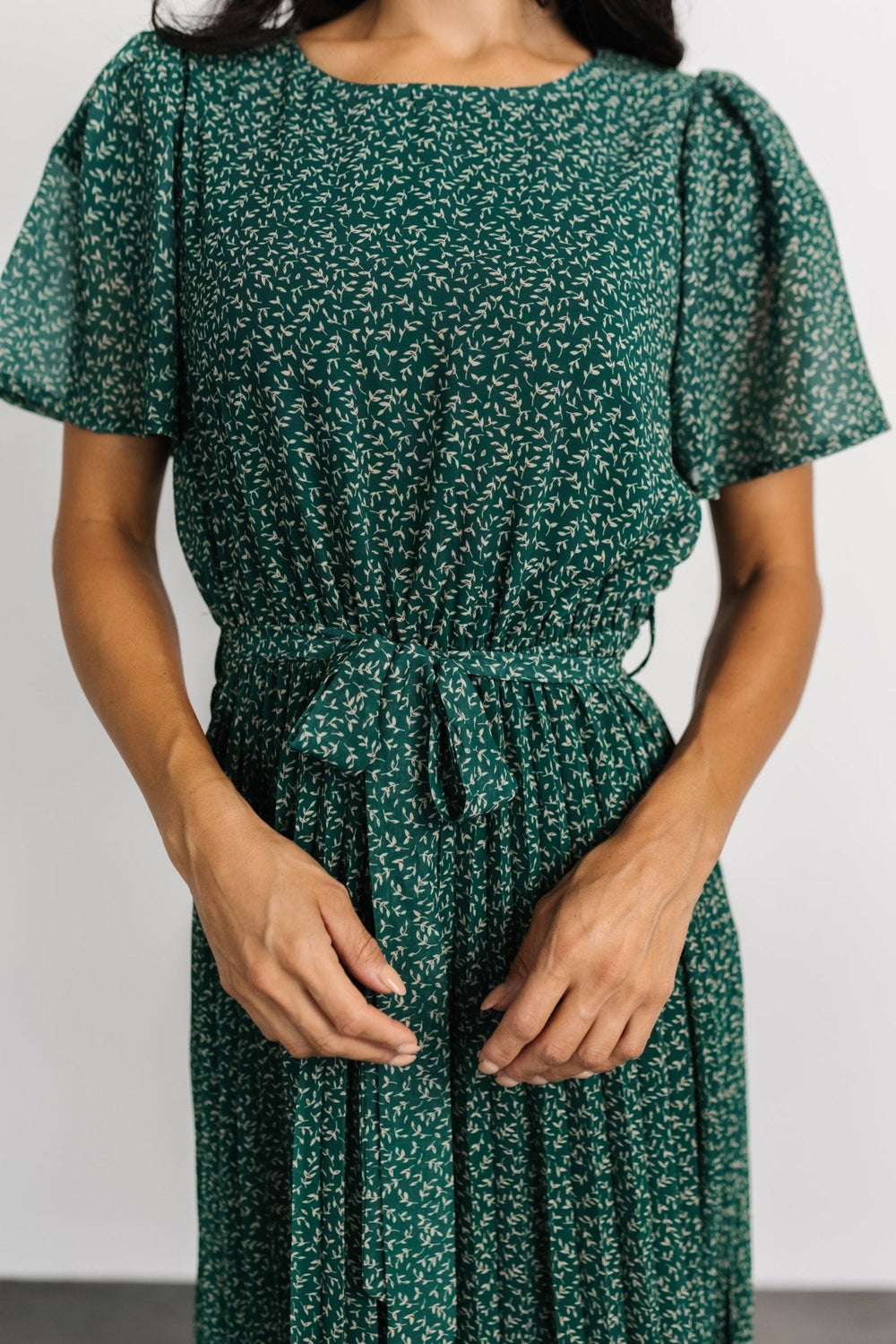 Prim Pleated Dress | Baltic Born Green Print