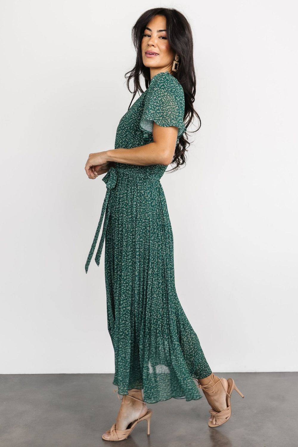 Prim Pleated Dress | Baltic Born Green Print