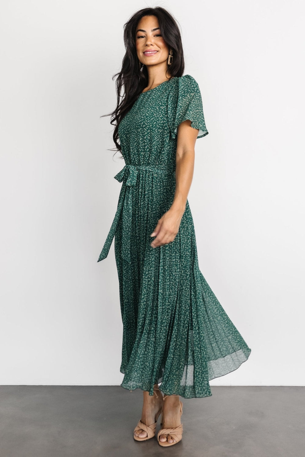 Prim Pleated Dress | Baltic Born Green Print