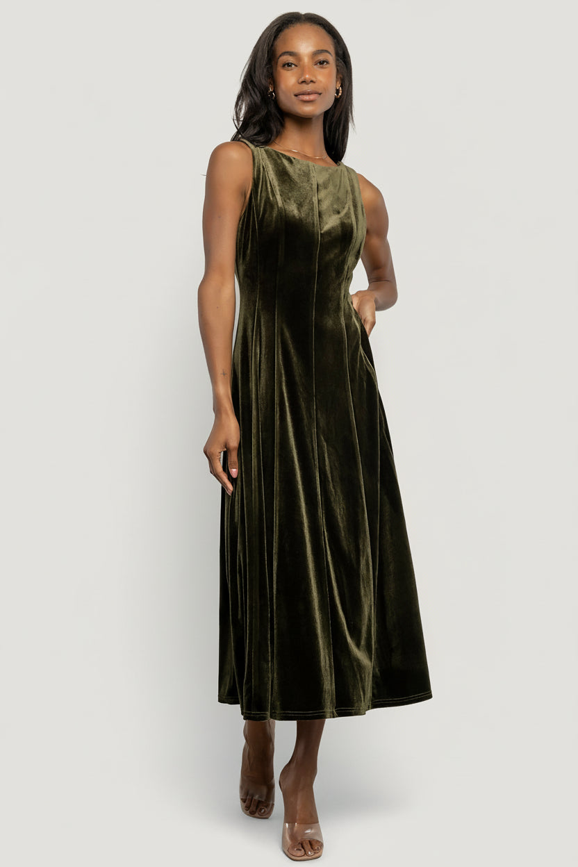 Annika Velvet Midi Dress | Baltic Born Olive