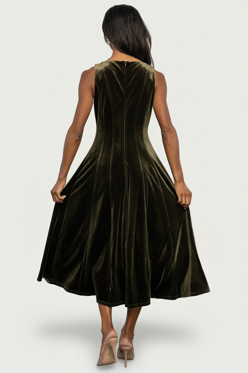 Annika Velvet Midi Dress | Baltic Born Olive