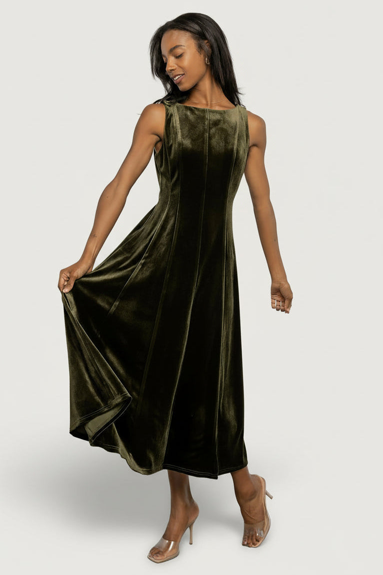 Annika Velvet Midi Dress | Baltic Born Olive