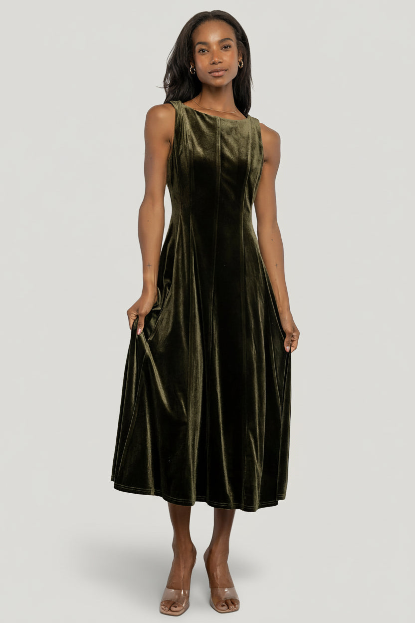 Annika Velvet Midi Dress | Baltic Born Olive