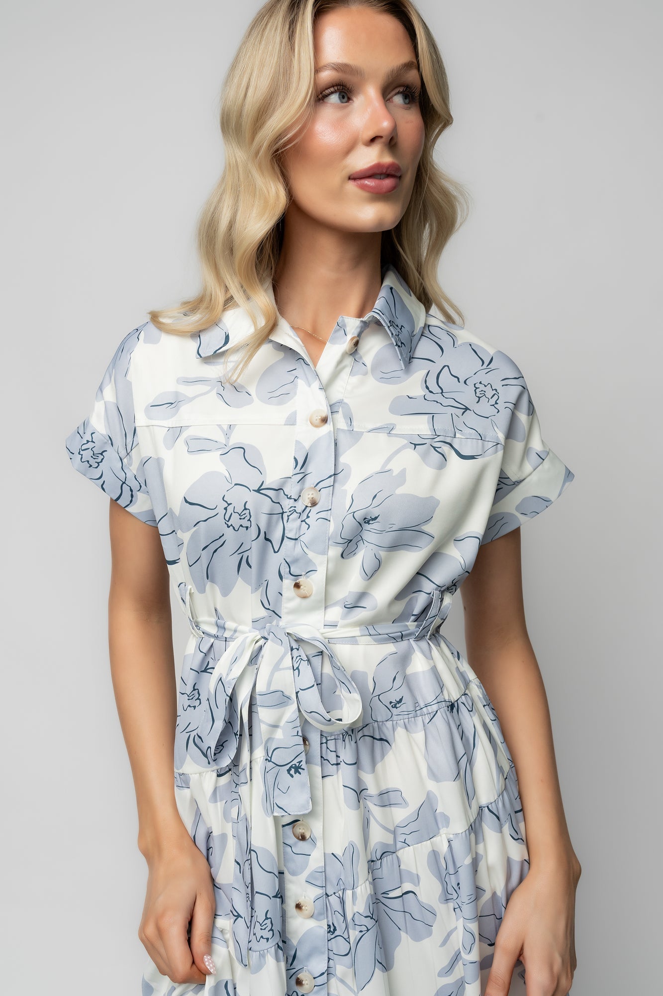 Claire Button Up Midi Dress | Baltic Born Ivory + Blue Floral