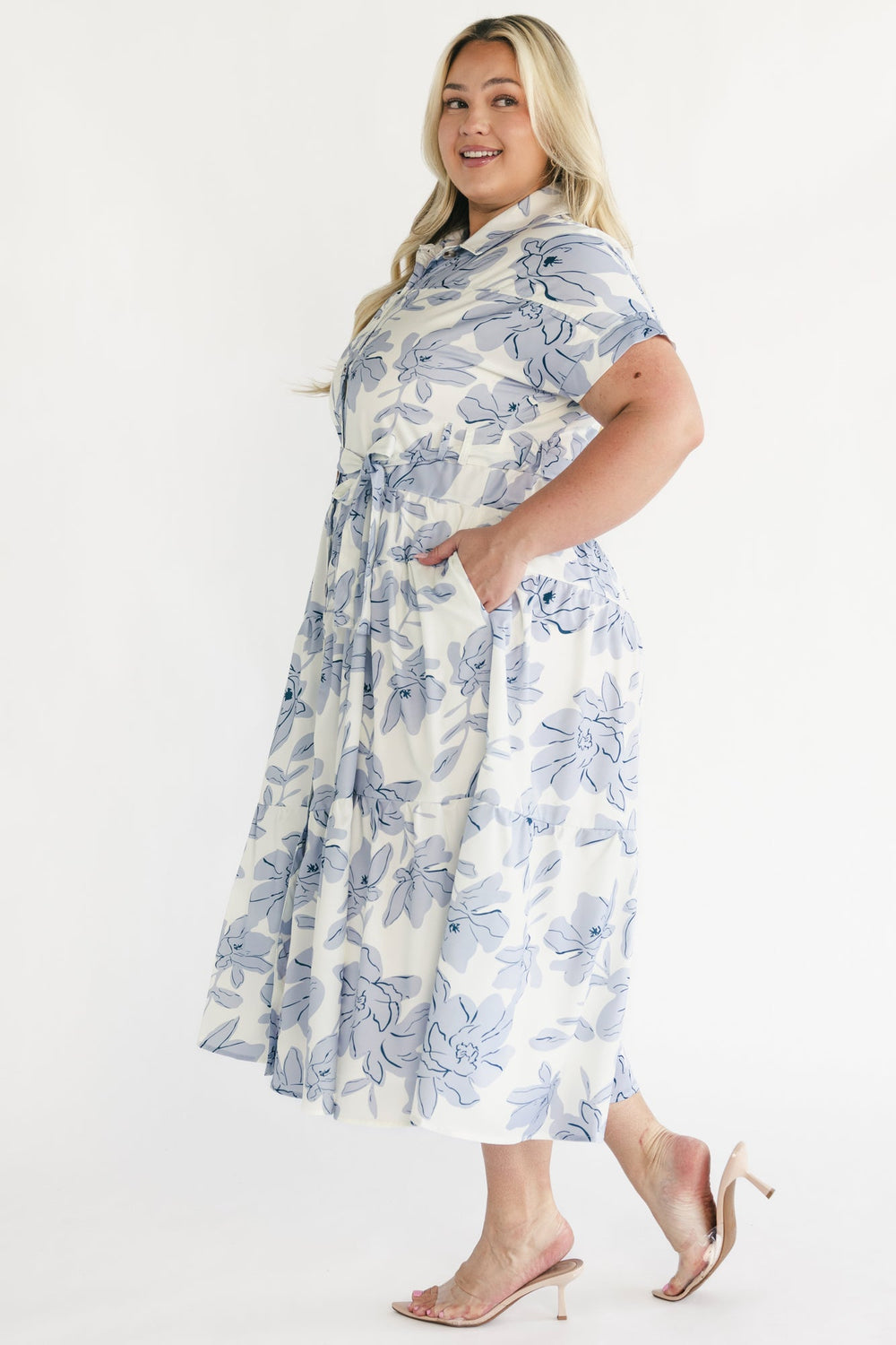 Claire Button Up Midi Dress | Baltic Born Ivory + Blue Floral