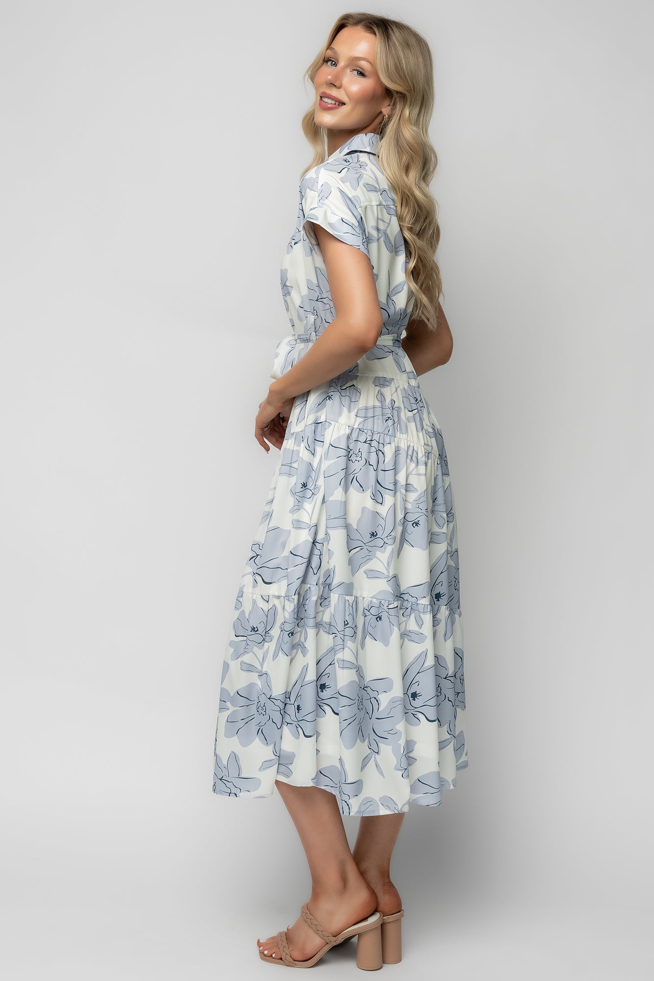 Claire Button Up Midi Dress | Baltic Born Ivory + Blue Floral