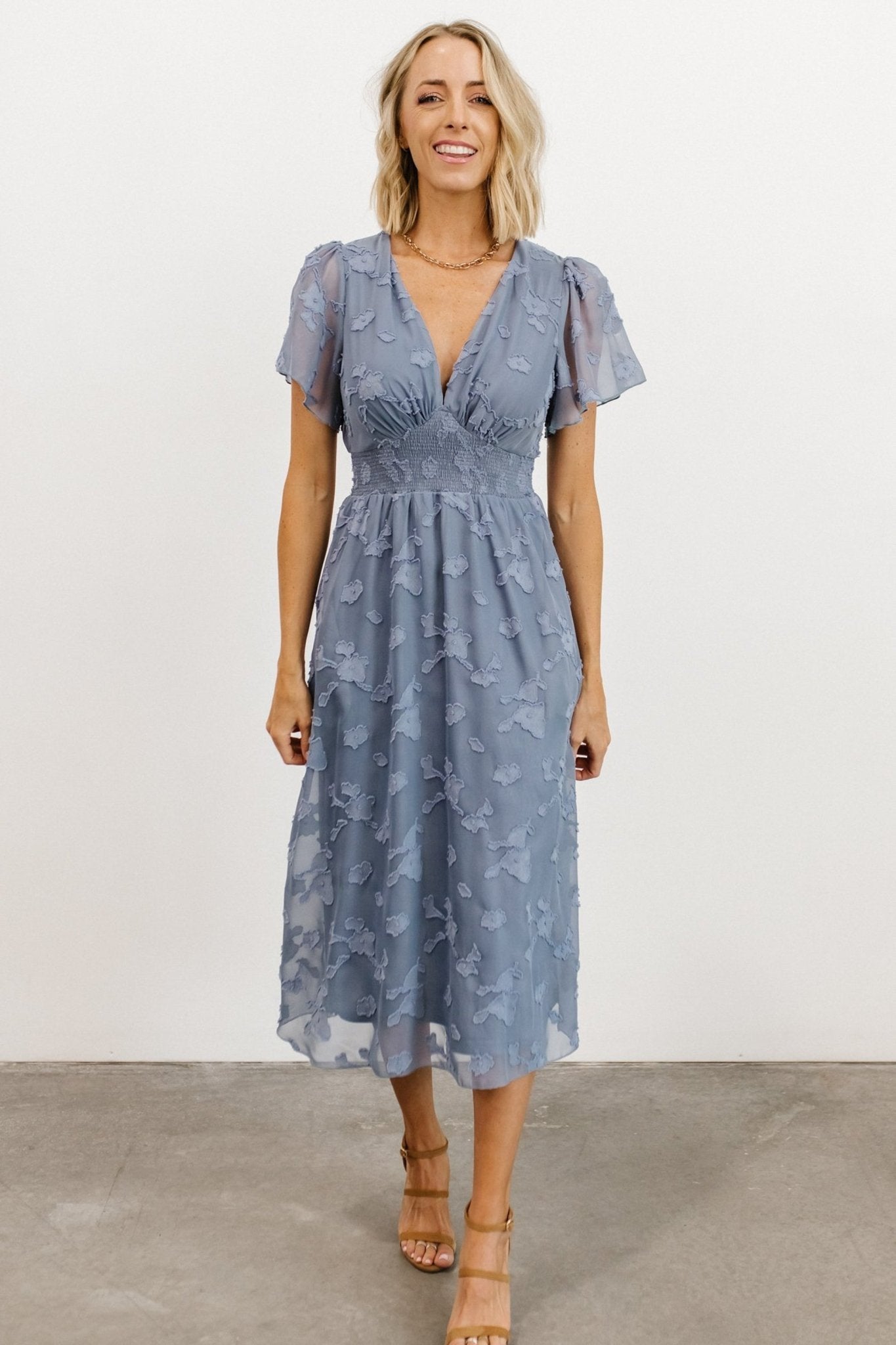 June Smocked Midi Dress | Baltic Born Blue