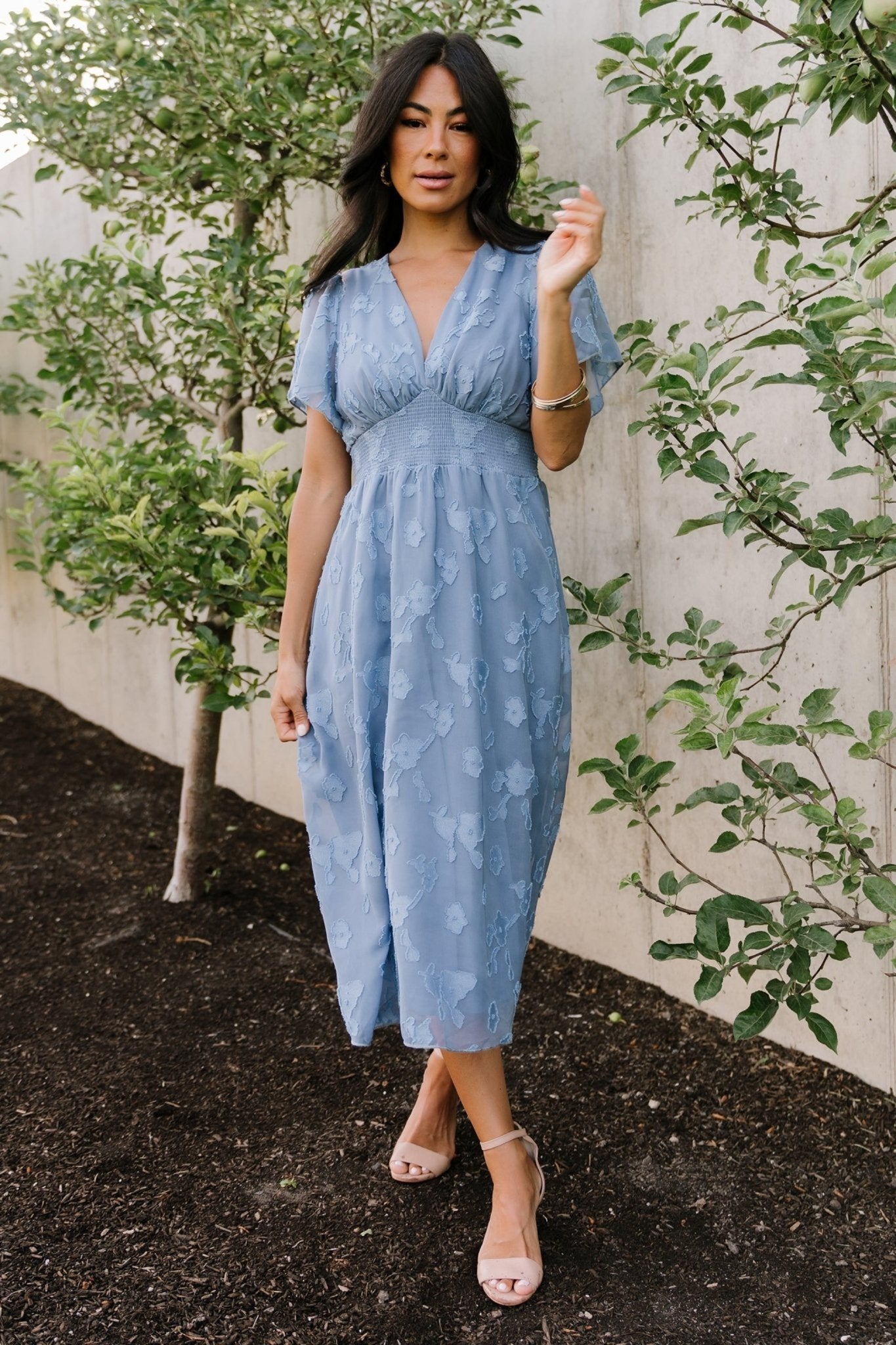 June Smocked Midi Dress | Baltic Born Blue