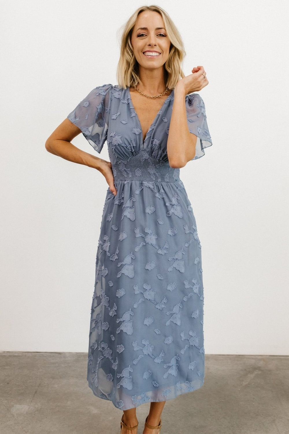 June Smocked Midi Dress | Baltic Born Blue