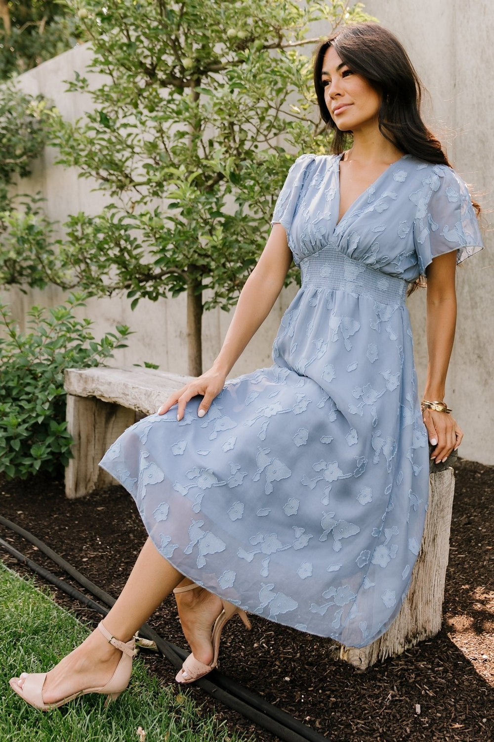 June Smocked Midi Dress | Baltic Born Blue