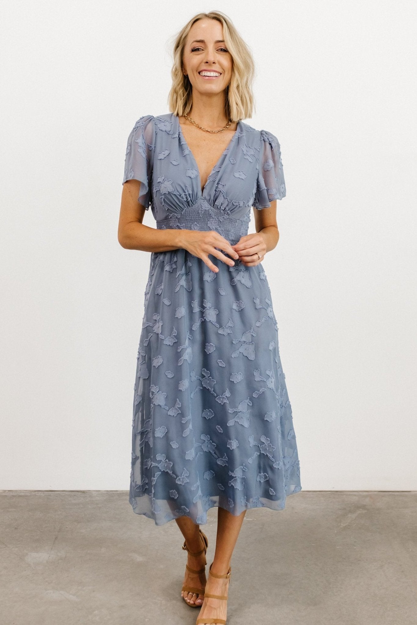 June Smocked Midi Dress | Baltic Born Blue