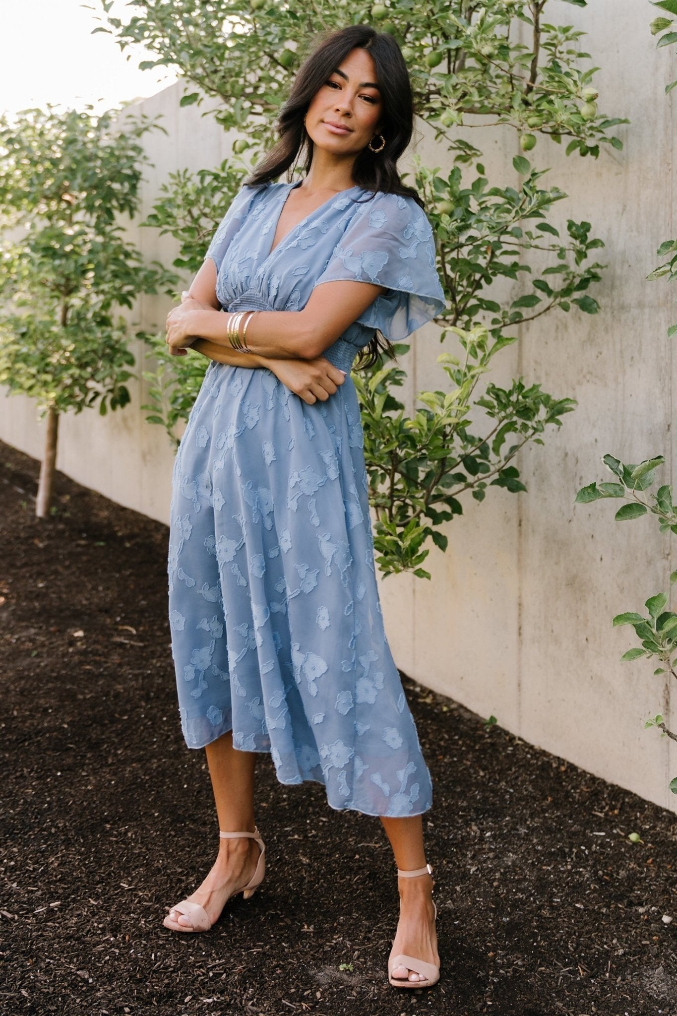 June Smocked Midi Dress | Baltic Born Blue