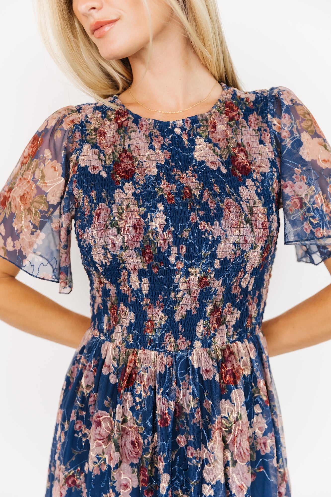 Mara Embroidered Tulle Dress | Baltic Born Dark Blue Multi Floral