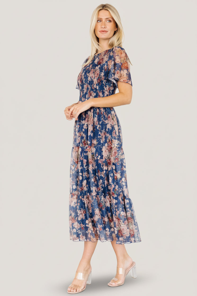 Mara Embroidered Tulle Dress | Baltic Born Dark Blue Multi Floral