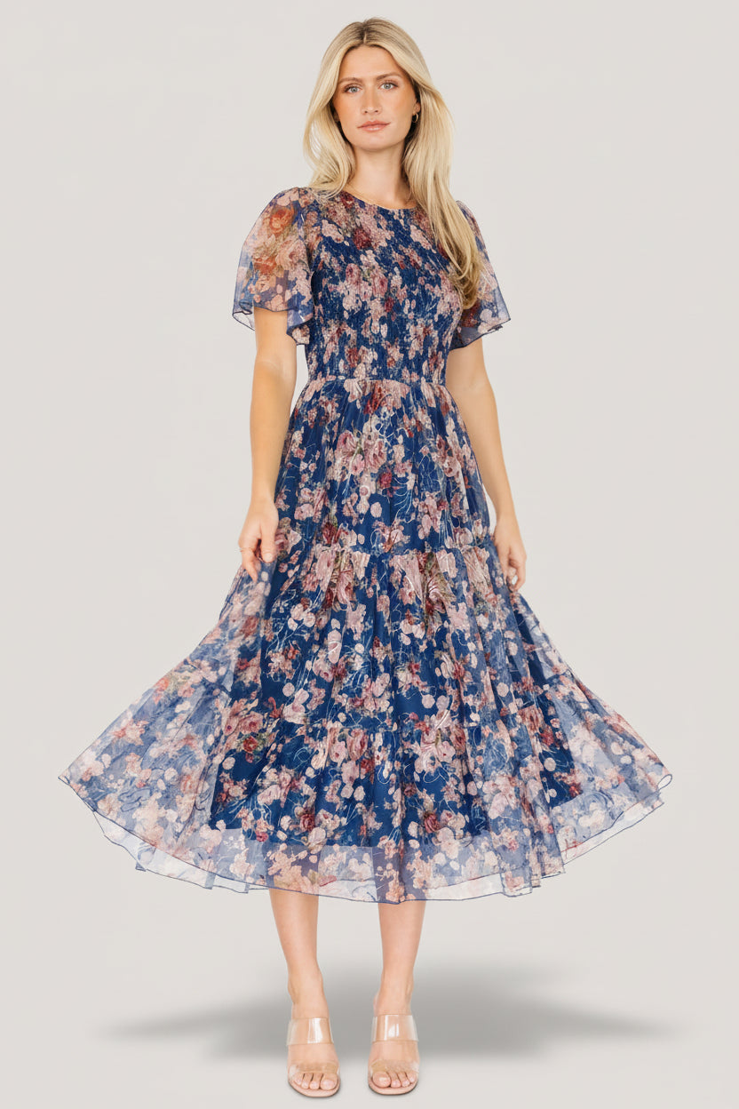 Mara Embroidered Tulle Dress | Baltic Born Dark Blue Multi Floral