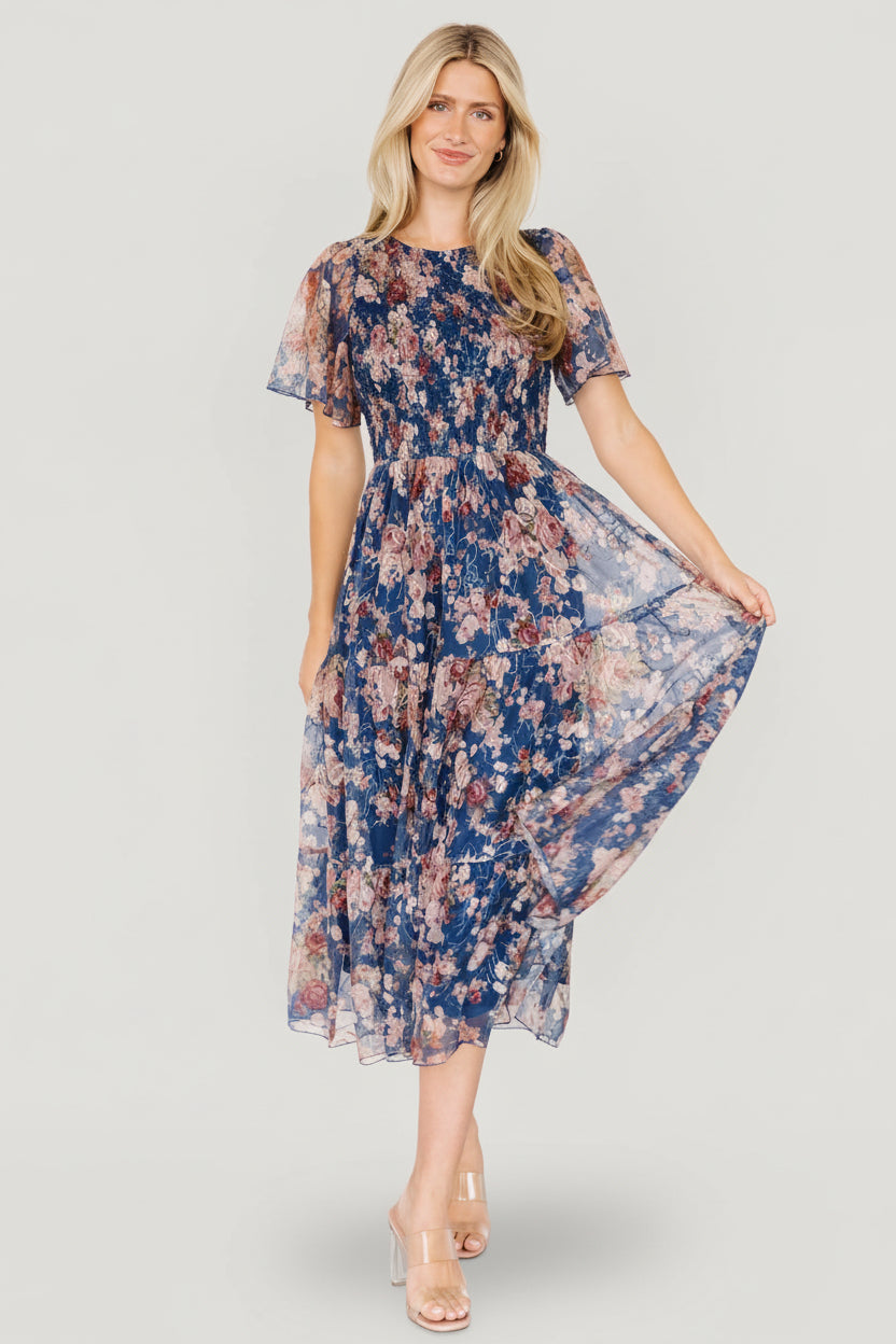 Mara Embroidered Tulle Dress | Baltic Born Dark Blue Multi Floral