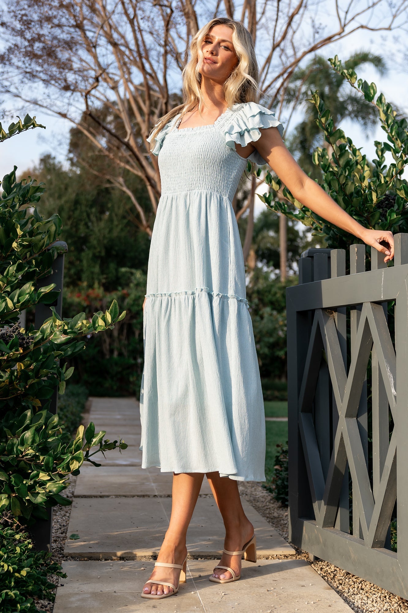 Jacie Smocked Midi Dress | Baltic Born Light Blue