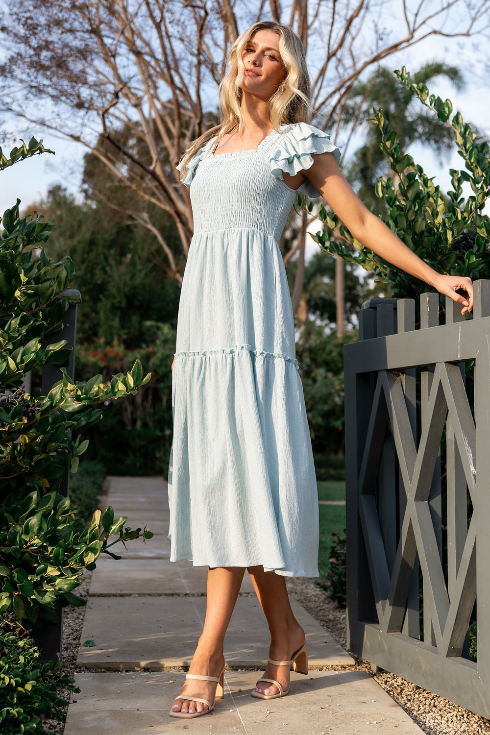 Jacie Smocked Midi Dress | Baltic Born Light Blue