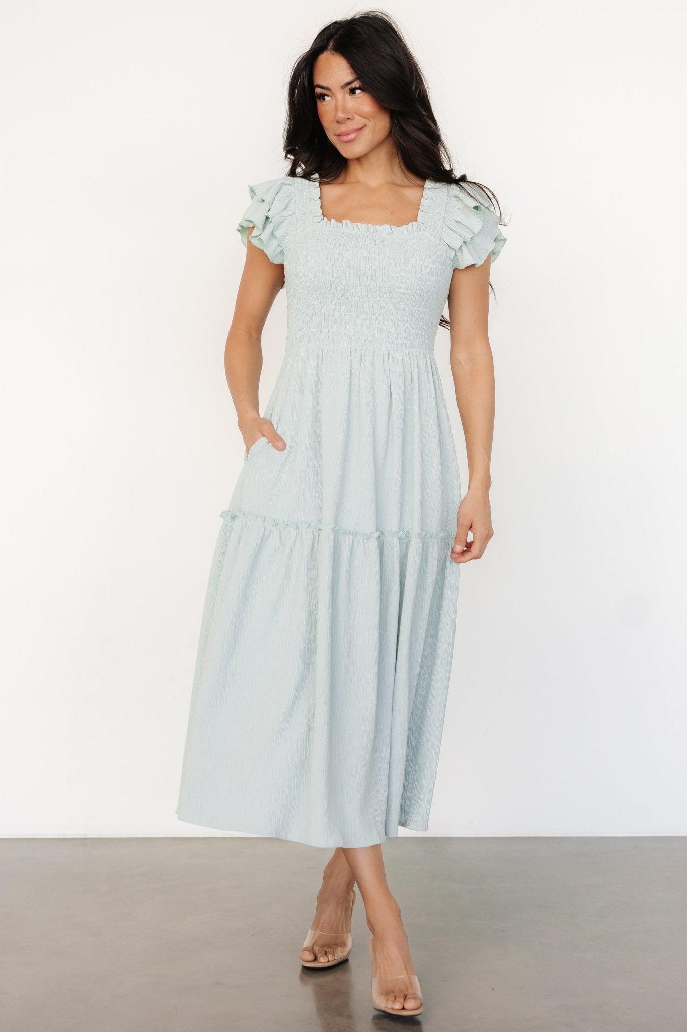 Jacie Smocked Midi Dress | Baltic Born Light Blue