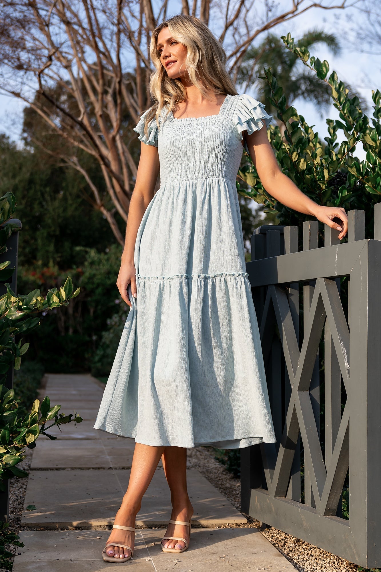 Jacie Smocked Midi Dress | Baltic Born Light Blue