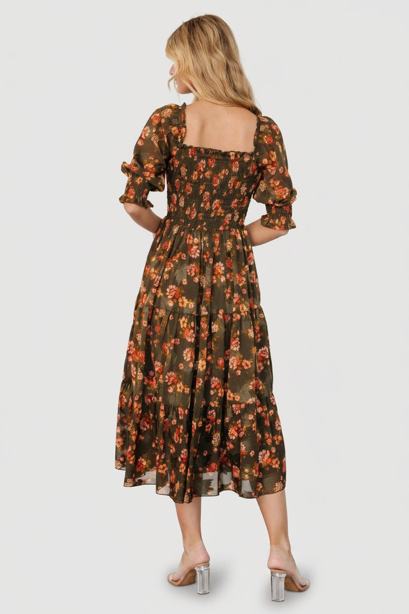 Fabian Jacquard Midi Dress | Baltic Born Olive Floral
