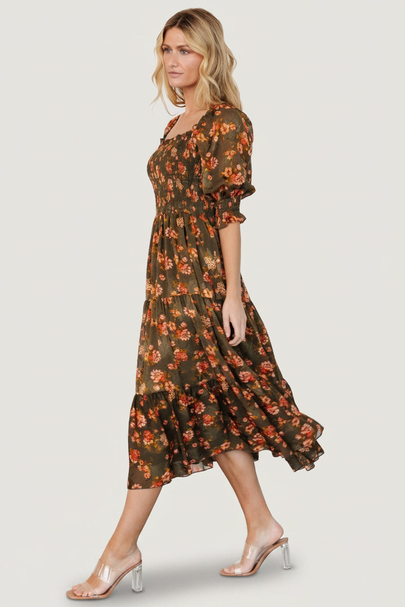 Fabian Jacquard Midi Dress | Baltic Born Olive Floral