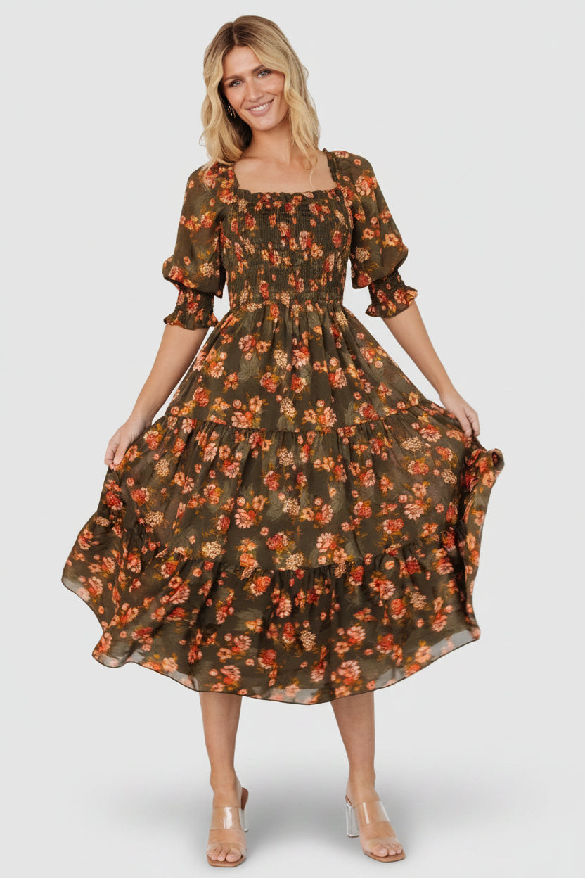 Fabian Jacquard Midi Dress | Baltic Born Olive Floral
