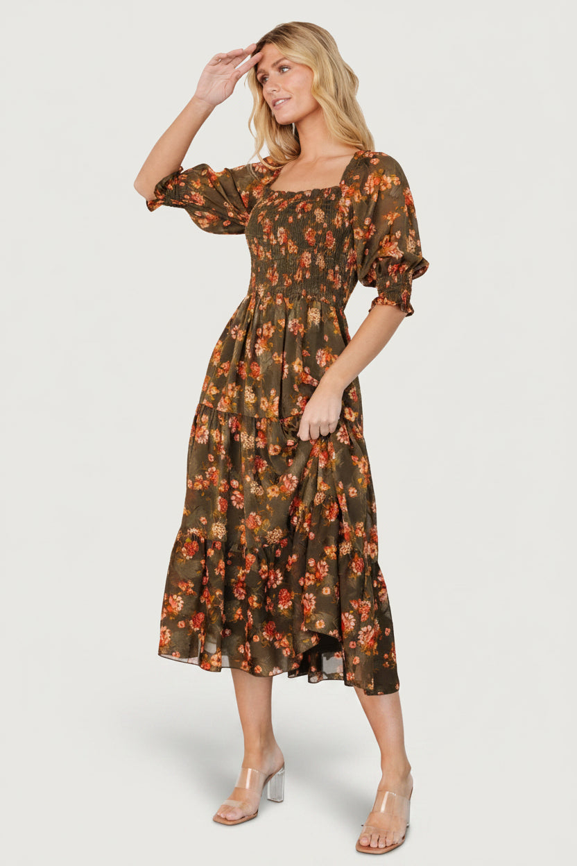 Fabian Jacquard Midi Dress | Baltic Born Olive Floral