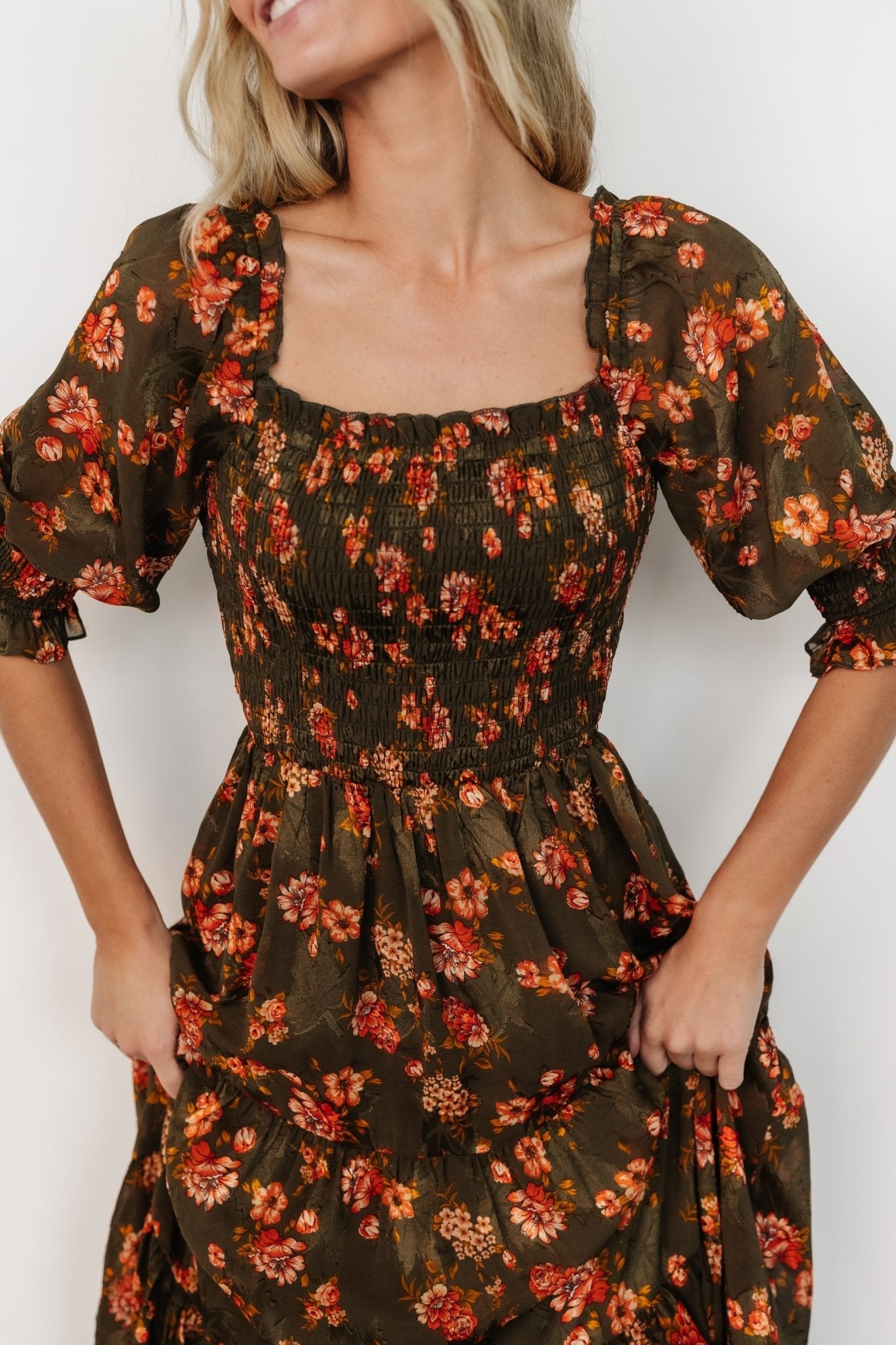 Fabian Jacquard Midi Dress | Baltic Born Olive Floral