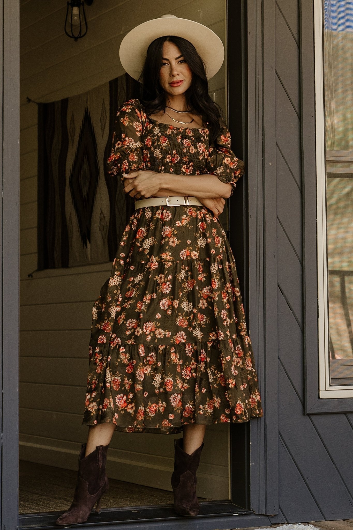 Fabian Jacquard Midi Dress | Baltic Born Olive Floral
