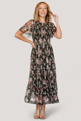 Mara Embroidered Tulle Dress | Baltic Born Dark Green + Blush Floral