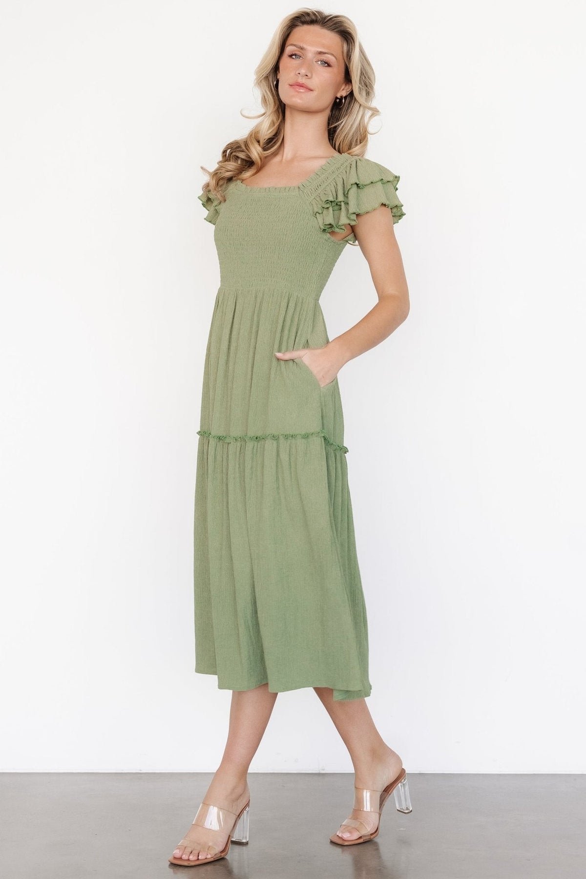 Jacie Smocked Midi Dress | Baltic Born Sage