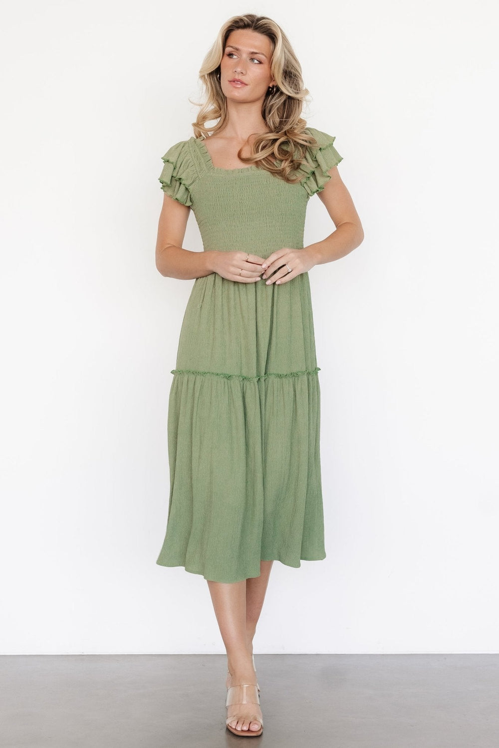 Jacie Smocked Midi Dress | Baltic Born Sage