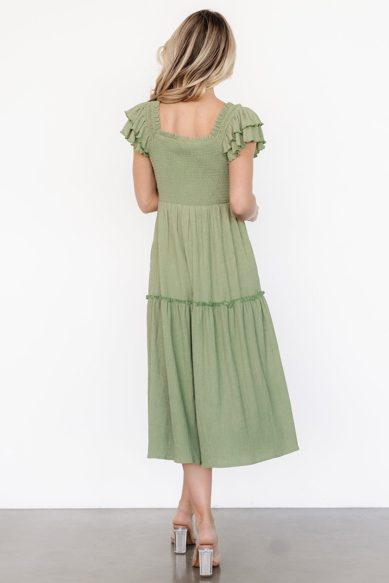 Jacie Smocked Midi Dress | Baltic Born Sage